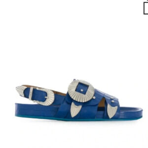 Toga Pulla Sandals Women’s 37.5 Blue Crocodile Embossed Buckle Sandal Leather